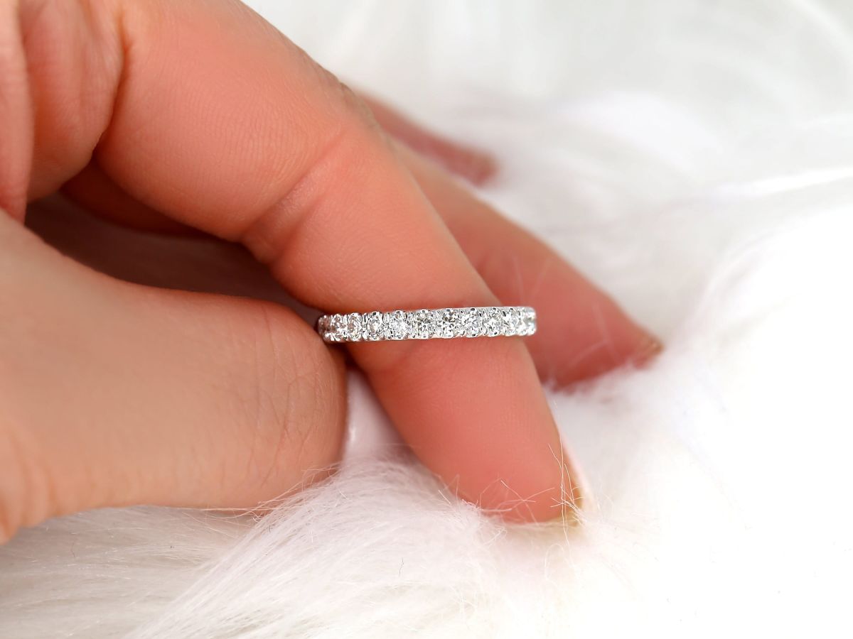Stunning 0.6 TCW Round Moissanite Stones Half Eternity Wedding Band 7