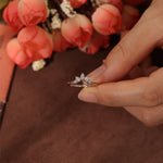 0.2 TCW Pear & Round Cut Moissanite Bridal Wedding Band With Curved Shank 4