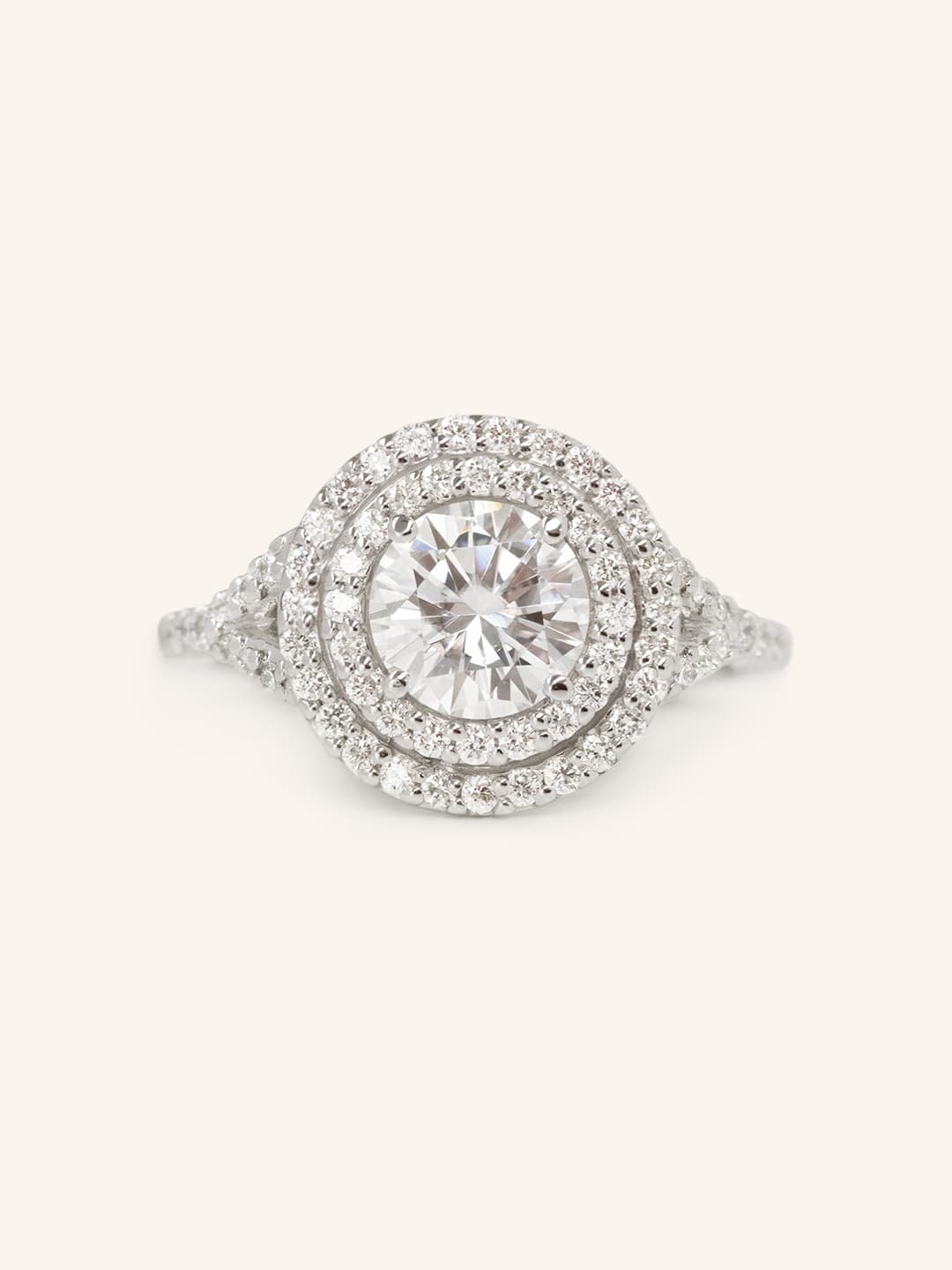 Stunning 1.0 CT Round Moissanite Engagement Ring with Double Halo and Pave Design 2