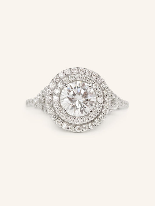 Stunning 1.0 CT Round Moissanite Engagement Ring with Double Halo and Pave Design 2