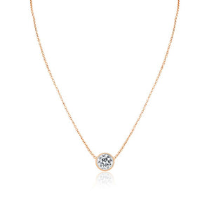 1.0 CT Round Moissanite Diamond Bezel Pendant Necklace in Solid Gold