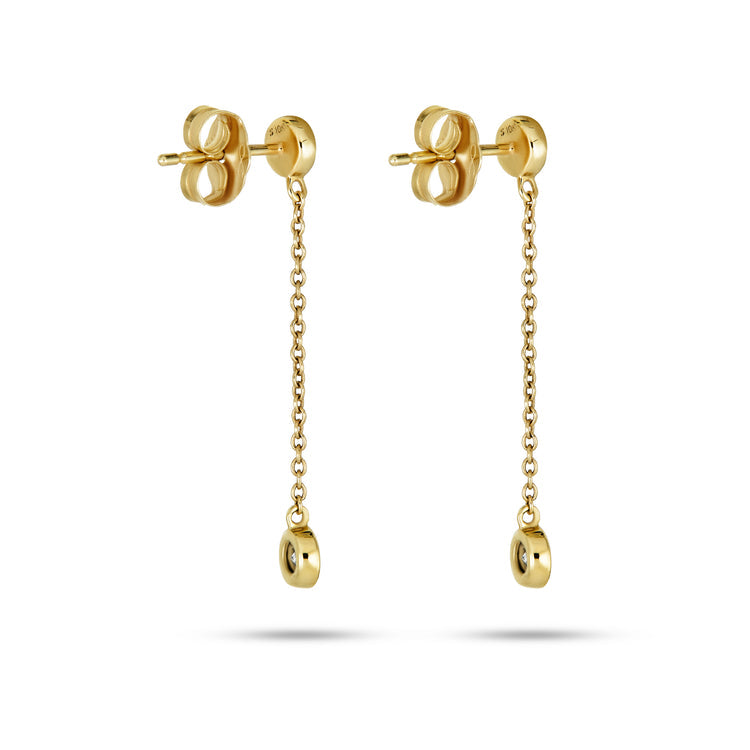 0.20 TCW Round Cut Moissanite Bezel Chain Earrings in Gold 5