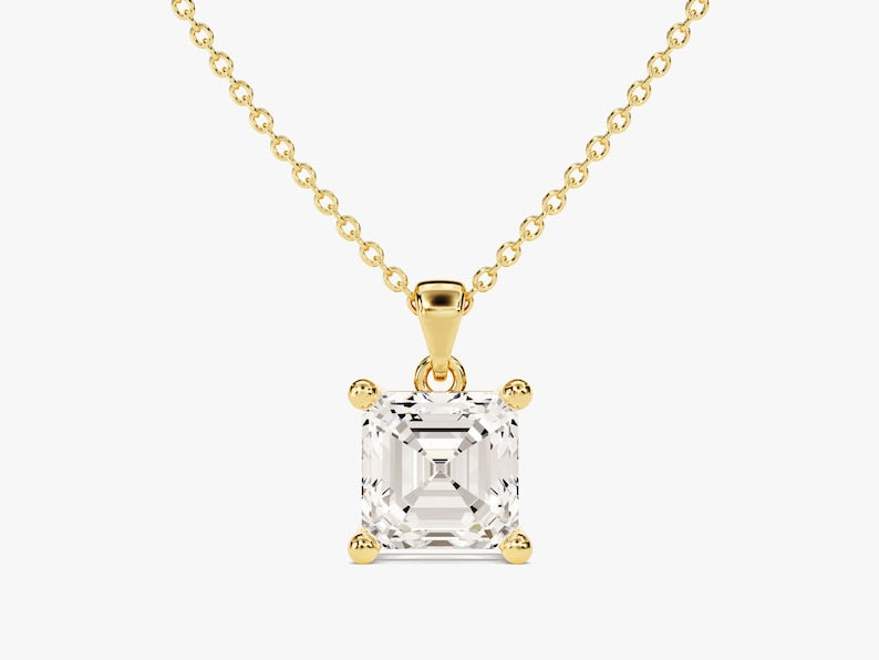 1.0 CT Asscher Moissanite Diamond solitaire Pendant Necklace in Solid Gold 1