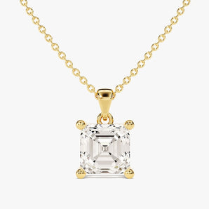 1.0 CT Asscher Moissanite Diamond solitaire Pendant Necklace in Solid Gold