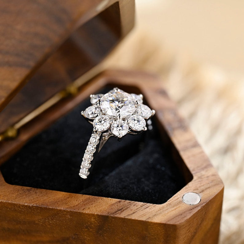 Stunning 2.0 CT Round Moissanite Engagement Ring with Halo & Pave Design 6