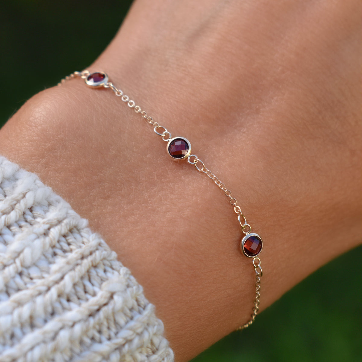 0.75 TCW Round Garnet Lab Made Diamond-January Birthstone Bracelet 7