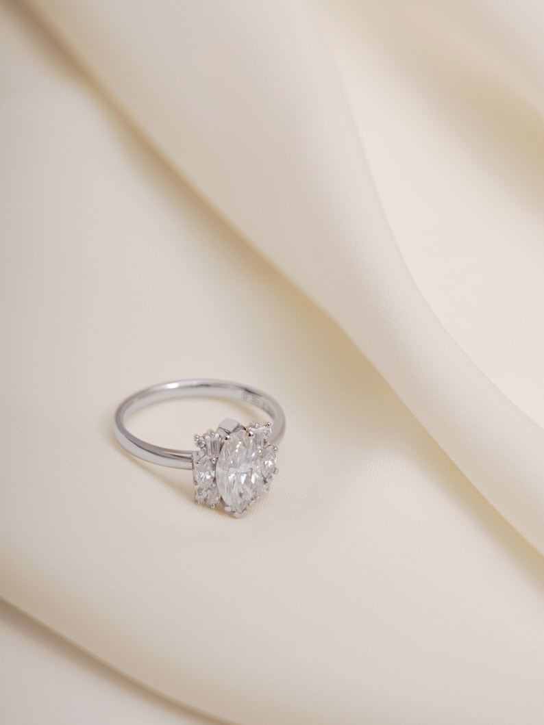 Stunning 1.0 - 2.0 CT Marquise Moissanite Engagement Ring with Cluster Design 5