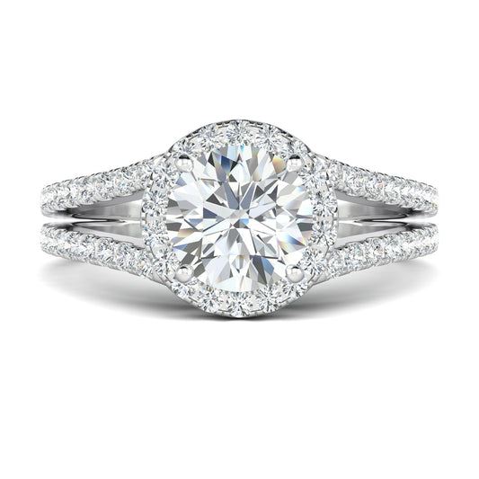 Stunning 0.7 CT Round Moissanite Stones Pave and Halo Wedding Bands 1