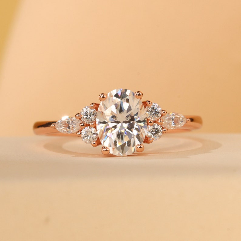 Stunning 2.0 CT Oval Cut Moissanite Engagement Ring with Cluster Design 1