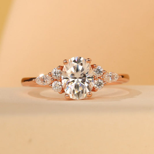 Stunning 2.0 CT Oval Cut Moissanite Engagement Ring with Cluster Design 1