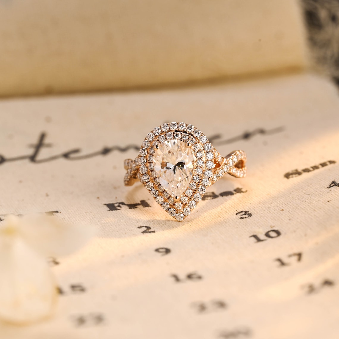 Stunning 2.0 CT Pear Moissanite Engagement Ring with Double Halo & Pave Design 1
