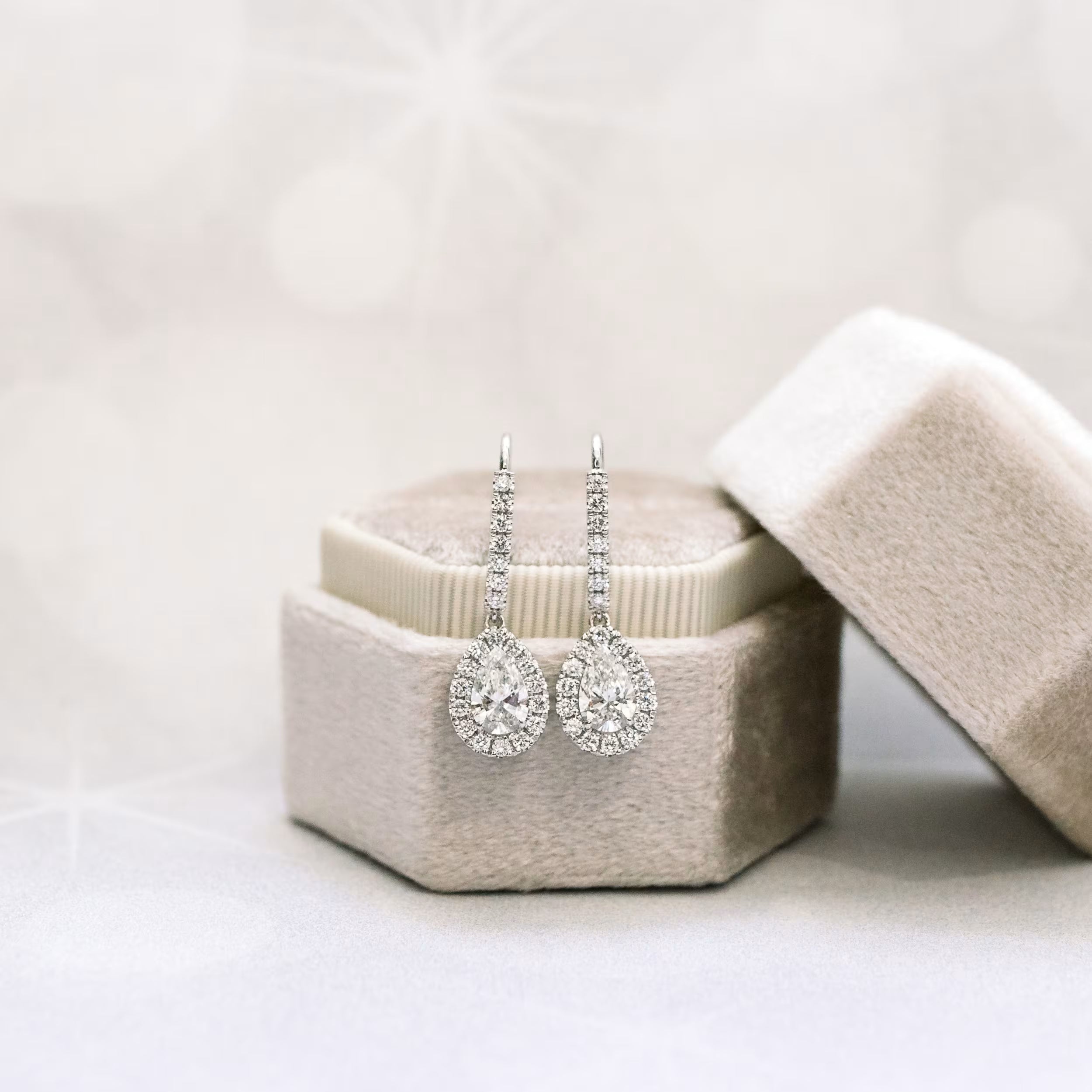 1.0 TCW Pear Cut Moissanite Halo Drop Earrings in Gold 1