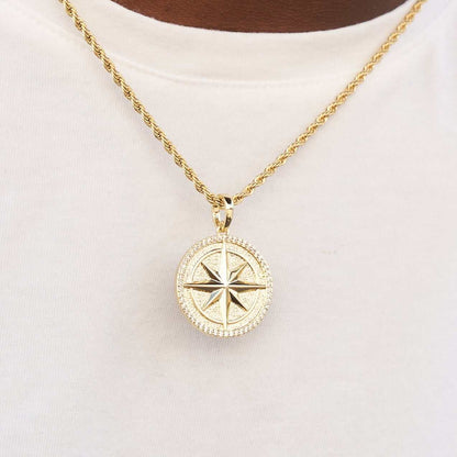 0.5 CT Round Moissanite Compass Style Silver Pendant for Him