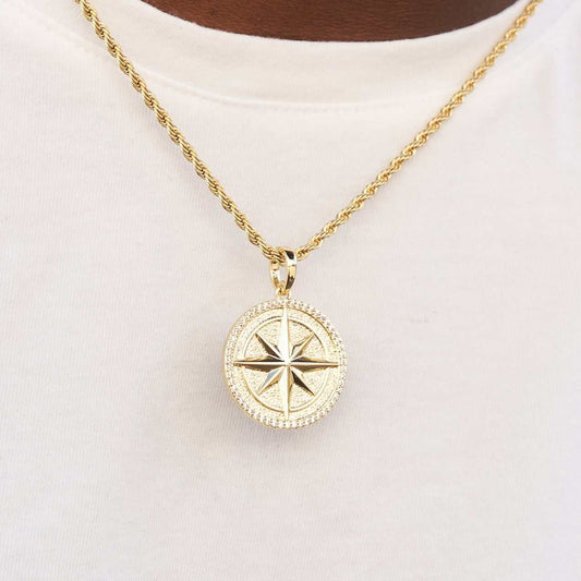 0.5 CT Round Moissanite Compass Style Silver Pendant for Him 1