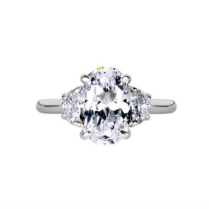 Oval Cut Three Stone Style Cubic Zirconia in 925 Sterling Silver Ring