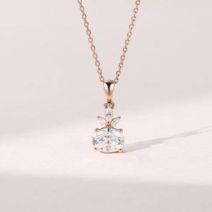 2.10 CT East West Oval Moissanite Diamond Cluster Pendant Necklace in Solid Gold