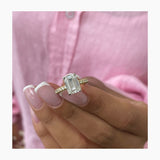 Stunning 3.10 CT Emerald Moissanite Engagement Ring with Hidden Halo & Pave Design 6