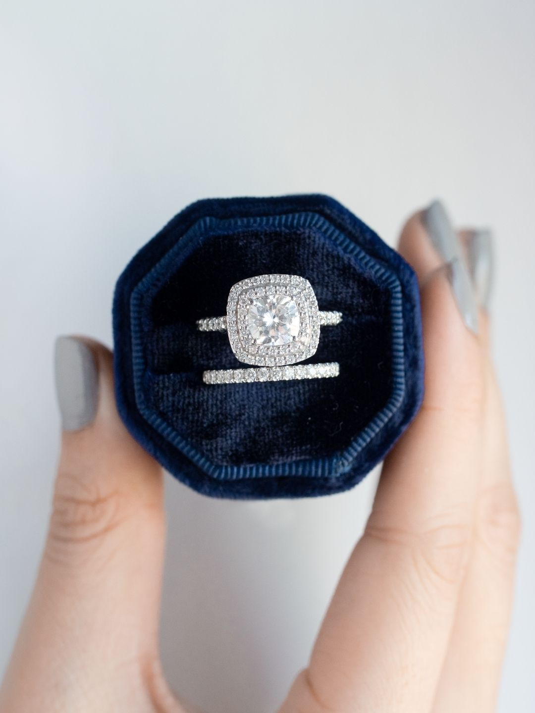 Stunning 1.0 CT Cushion Moissanite Engagement Ring with Double Halo and Pave Design 7