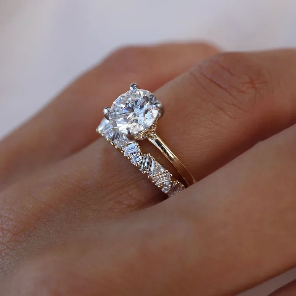 Stunning 0.4 TCW Baguette, Round & Trillion Moissanite Stones with Half Eternity Wedding Bands 4
