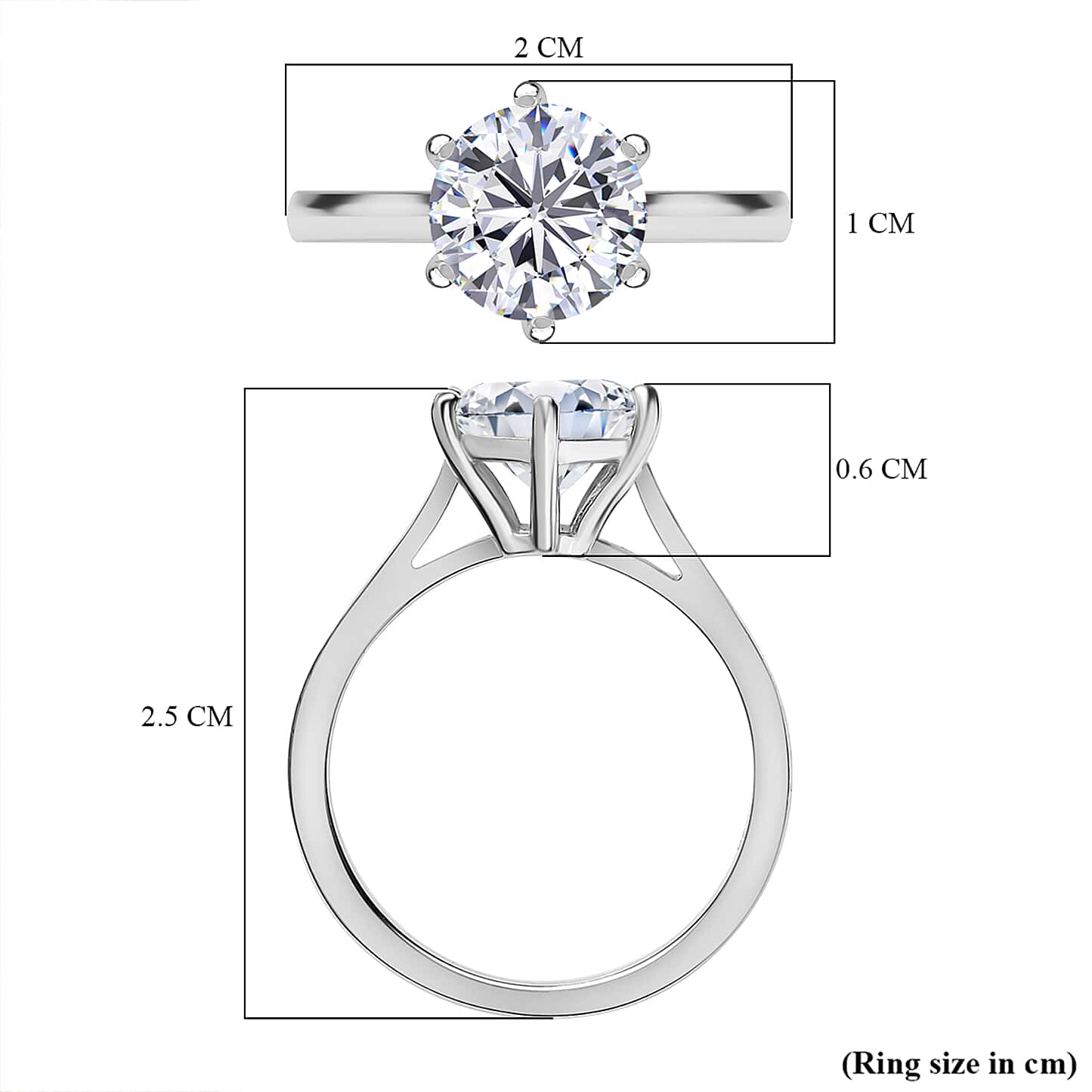 Round Cut Solitaire Style Cubic Zirconia in 925 Sterling Silver Ring 6