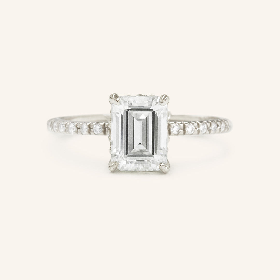 Stunning 2 CT Emerald Moissanite Engagement Ring with Hidden Halo Design 2
