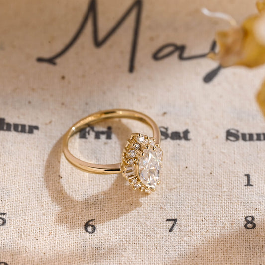 1.0 CT Marquise Shaped Moissanite Engagement Ring With Cluster Style 2
