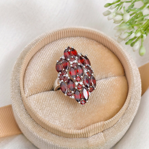 3.0 TCW Marquise and Round Cut Red Garnets Ring 7