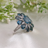 2.5 CT Colorful Cushion Cluster Style Blue Topaz Ring 7