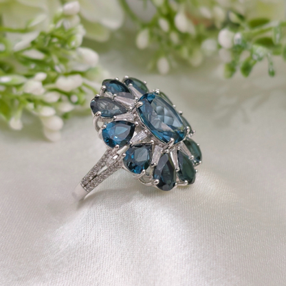 2.5 CT Colorful Cushion Cluster Style Gemstone Ring