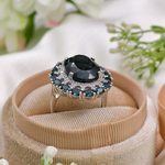 4.0 CT Oval Cut Halo Cluster Style London Blue Topaz Ring 7