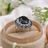 4.0 CT Oval Cut Halo Cluster Style London Blue Topaz Ring 7
