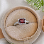 2.0 CT Emerald Cut Pave Style Red Garnet Ring 7