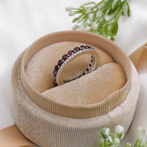 3.0 TCW Red Garnets Full Eternity Wedding Band 7
