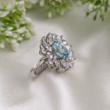 2.0 CT Oval Cut Floral Style  Aquamarine Ring 7