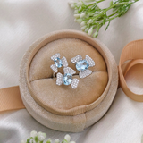 3.5 TCW Oval Cut Floral Style Blue Topaz Ring 7