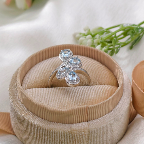 2.0 TCW Pear & Round Cut Aquamarine Ring 7