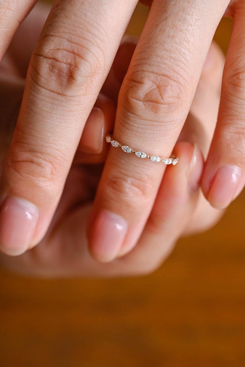 Stunning 0.3 TCW Marquise Moissanite Stones Full Eternity Wedding Band 4