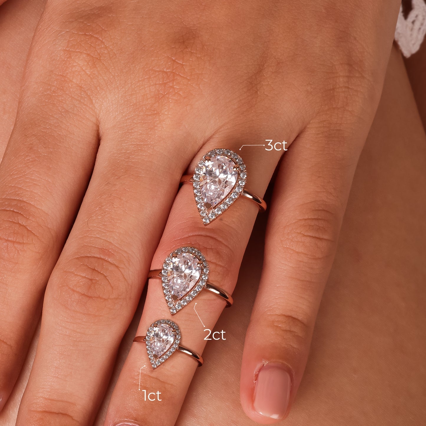 Stunning 1.0 CT Pear Moissanite Engagement Ring with Halo Design 7