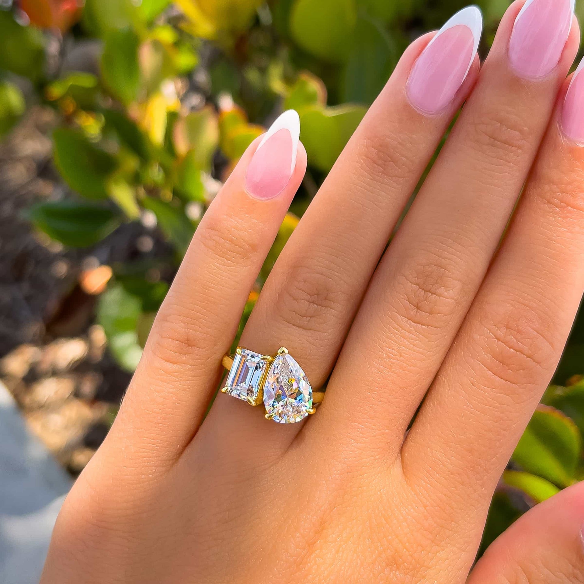 Stunning 1.75 & 4 CT Emerald, Pear Moissanite Engagement Ring with Two Stone Design 7