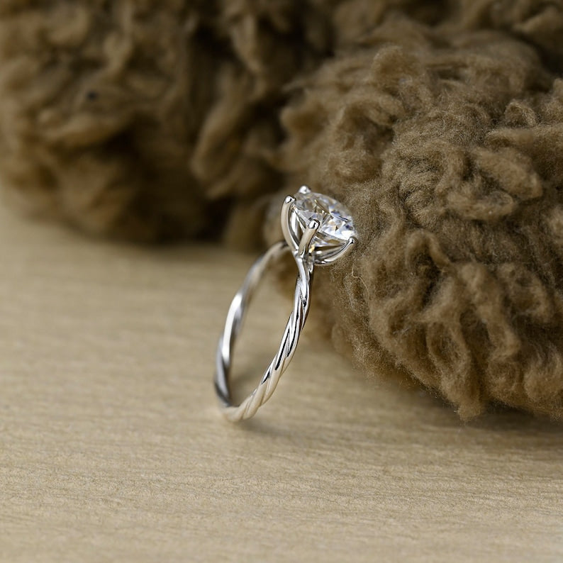 Stunning 1.0 CT Round Moissanite Engagement Ring with Twisted Shank in Solitaire Design 8