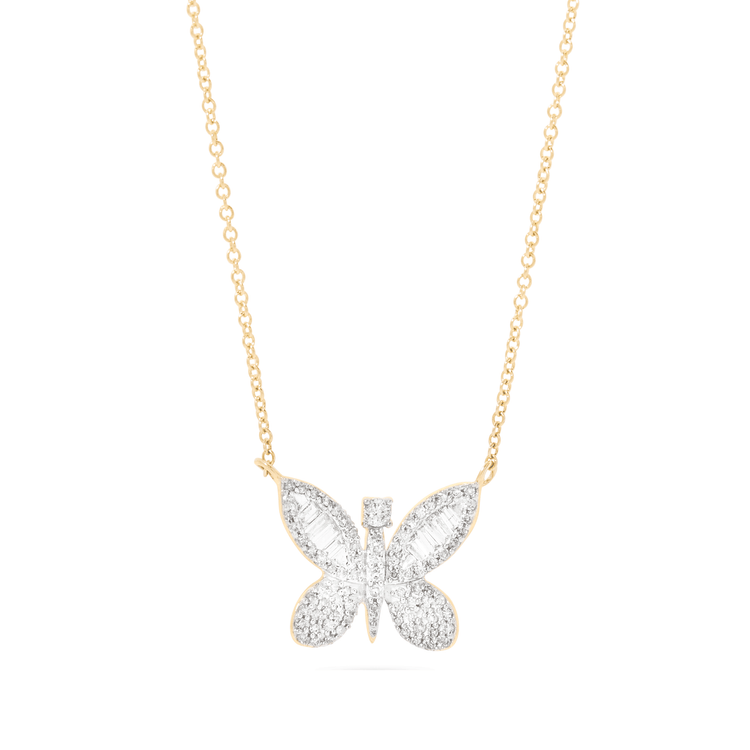 2.0 CT Round & Baguette Moissanite Diamond Butterfly Pendant Necklace in Solid Gold 3