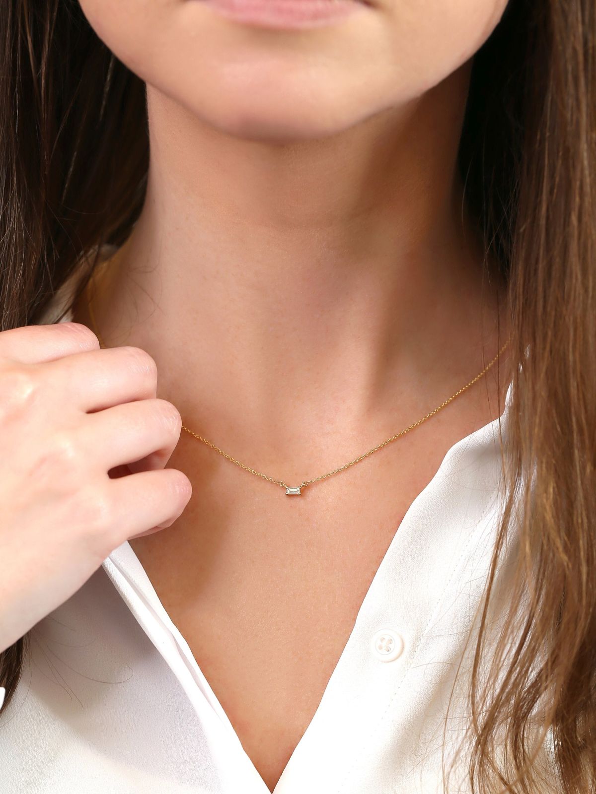 0.30 CT Baguette Moissanite Diamond Solitaire Pendant Necklace in Solid Gold 4