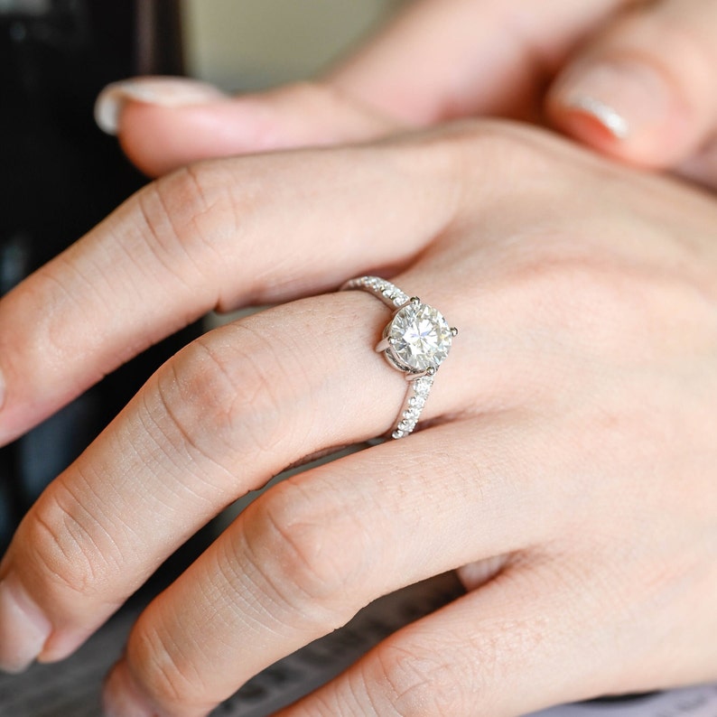 Stunning 2.0 CT Round Moissanite Engagement Ring with Pave Design 5