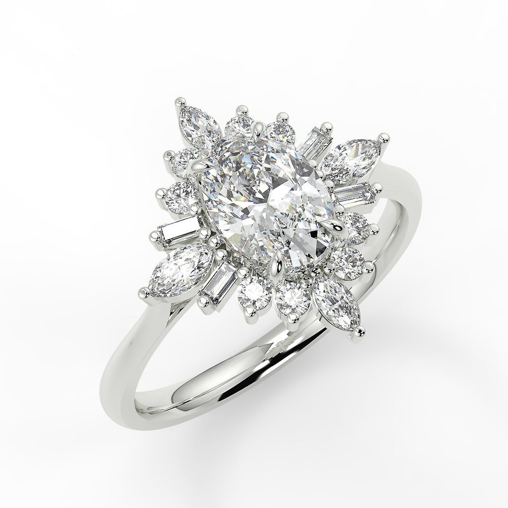 Stunning 0.85 CT Oval Moissanite Engagement Ring With Cluster Design 5