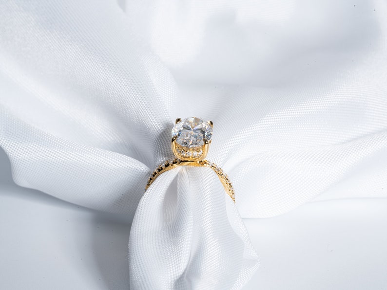 Stunning 3.50 CT Oval Shape Moissanite Engagement Ring with Hidden Halo & Pave Design 8