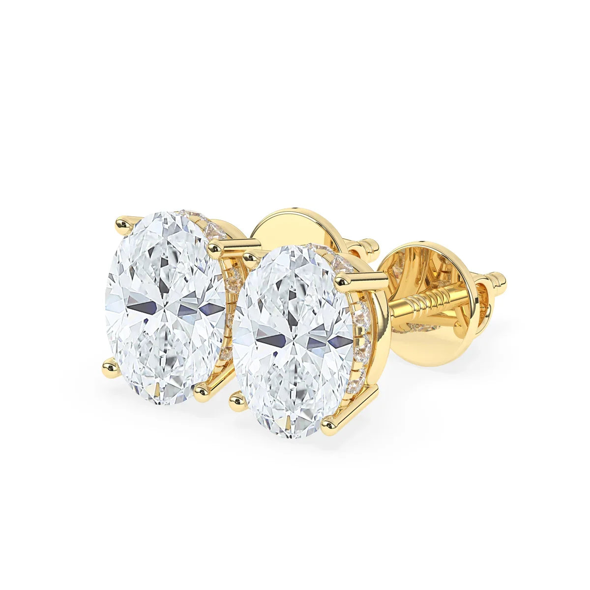 2.0 TCW Oval Cut Moissanite Hidden Halo Stud Earrings in Gold 3