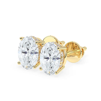 2.0 TCW Oval Cut Moissanite Hidden Halo Stud Earrings in Gold 3
