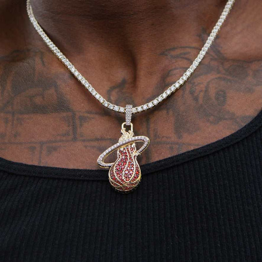 2 CT Round Moissanite Miami Heat Logo Silver Pendant for Him 2