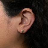 0.40 TCW Emerald Cut Moissanite Bezel Stud Earrings in Gold 3