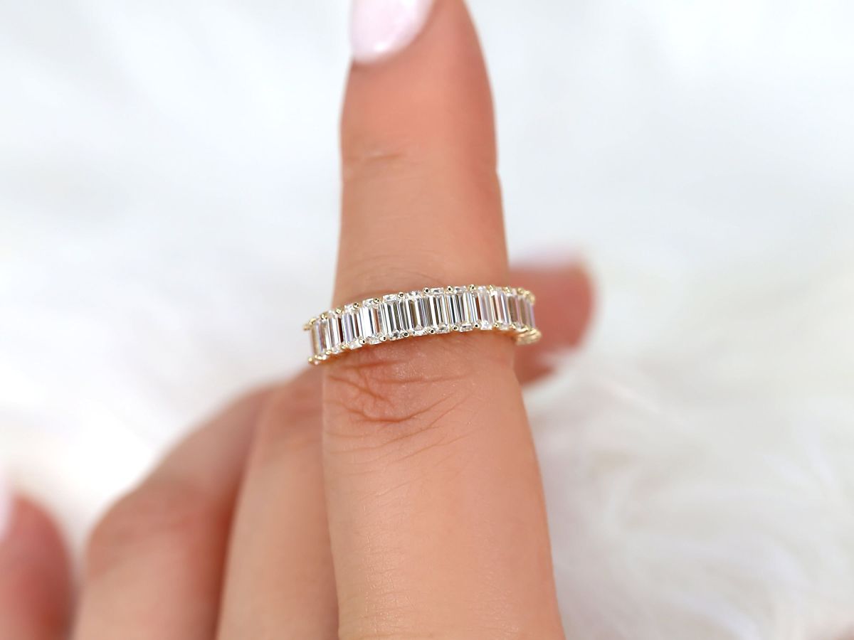 Stunning 1.5 TCW Emerald Moissanite Stones Half Eternity  Wedding Bands 6